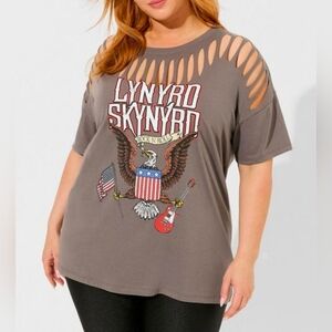 Lynyrd Skynyrd Torrid Lightweight T Shirt Logo USA FLAG Eagle Women M/L Oversize